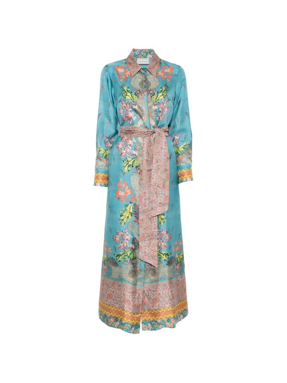Pierre Louis Mascia Floral Silk Belted Dress Clear Blue
