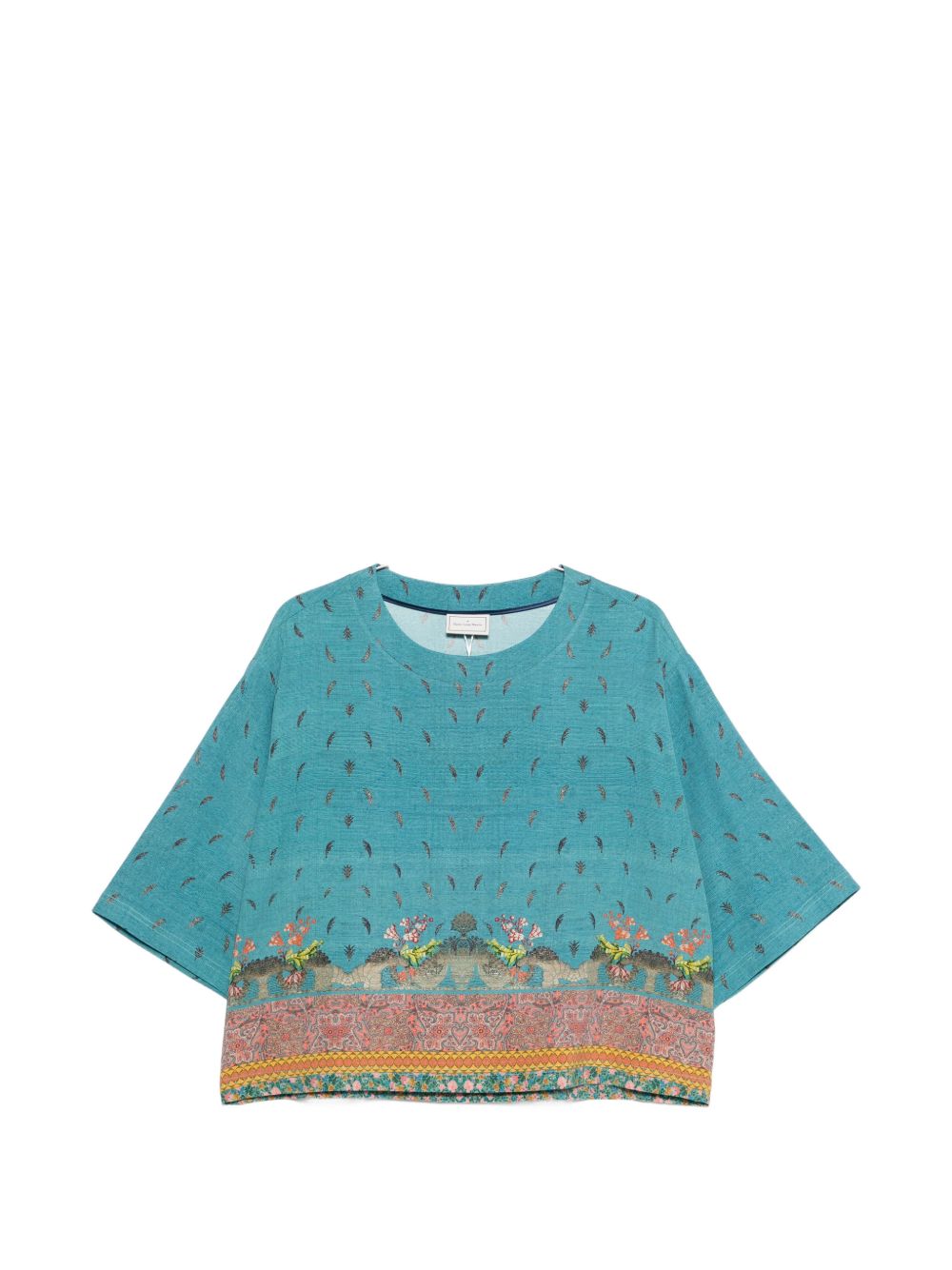 Pierre Louis Mascia Cropped Silk Floral Blouse Clear Blue