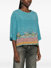 Pierre Louis Mascia Cropped Silk Floral Blouse Clear Blue