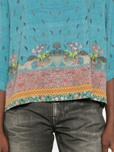Pierre Louis Mascia Cropped Silk Floral Blouse Clear Blue