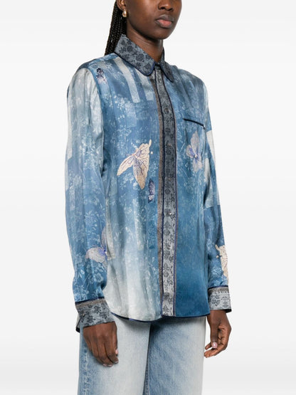 Pierre Louis Mascia Printed Silk Shirt Clear Blue