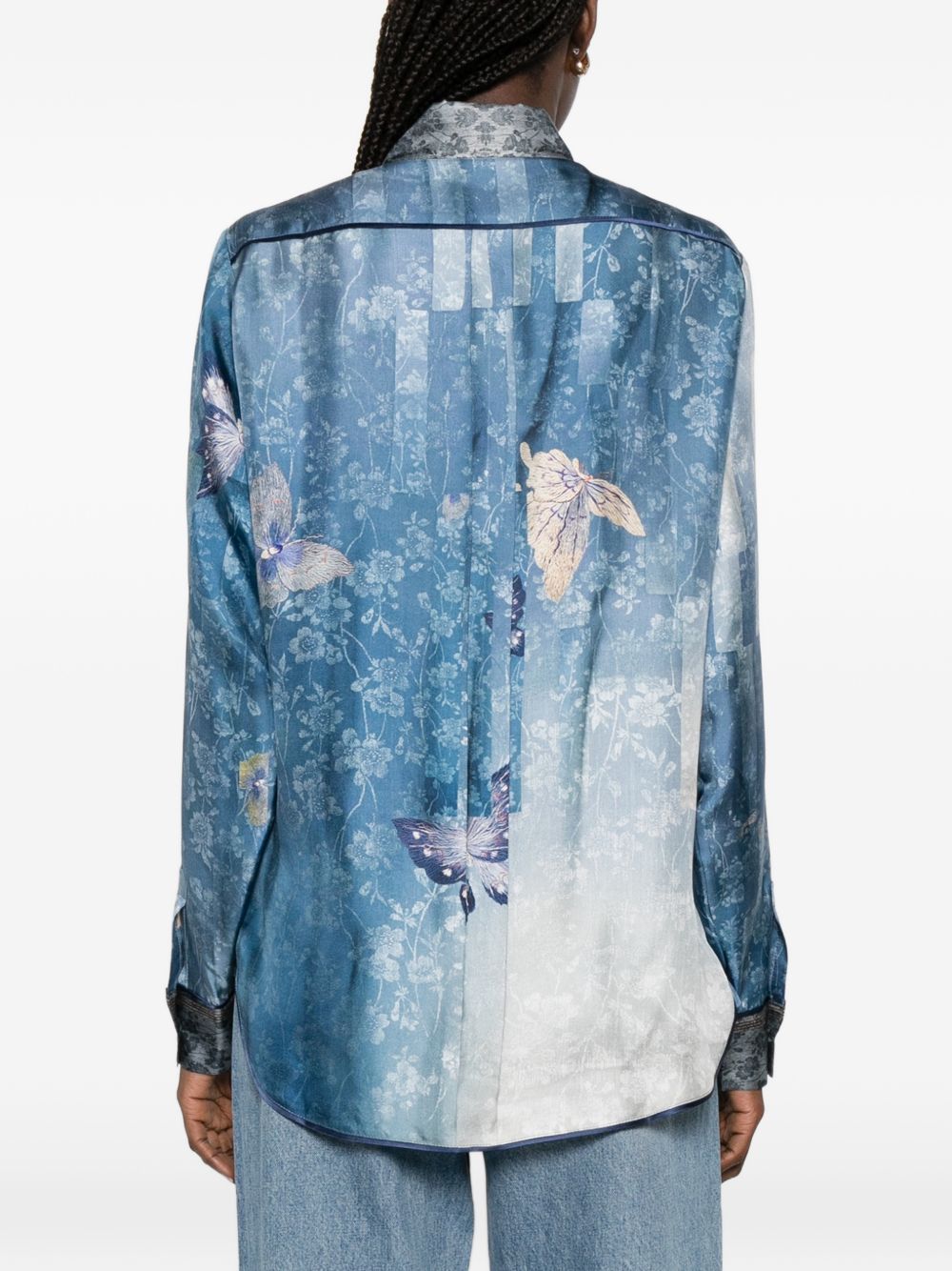 Pierre Louis Mascia Printed Silk Shirt Clear Blue
