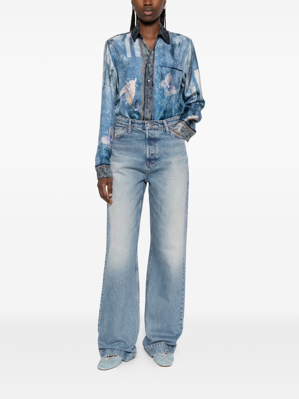 Pierre Louis Mascia Printed Silk Shirt Clear Blue