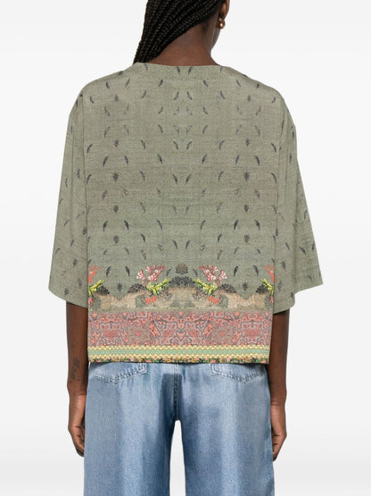 Pierre Louis Mascia Floral Print Silk Blouse Khaki