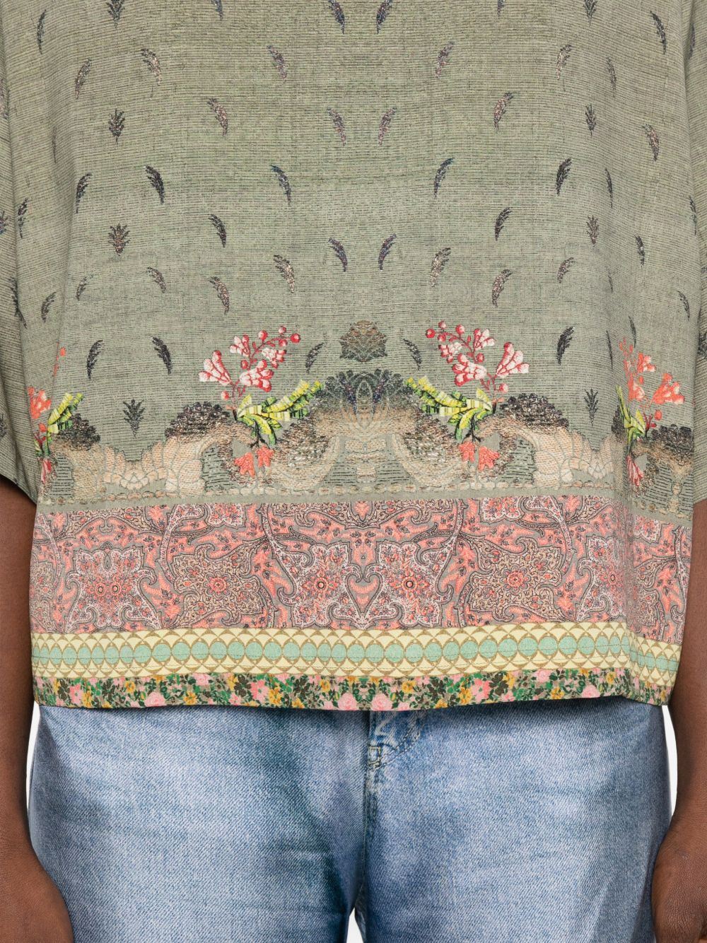 Pierre Louis Mascia Floral Print Silk Blouse Khaki