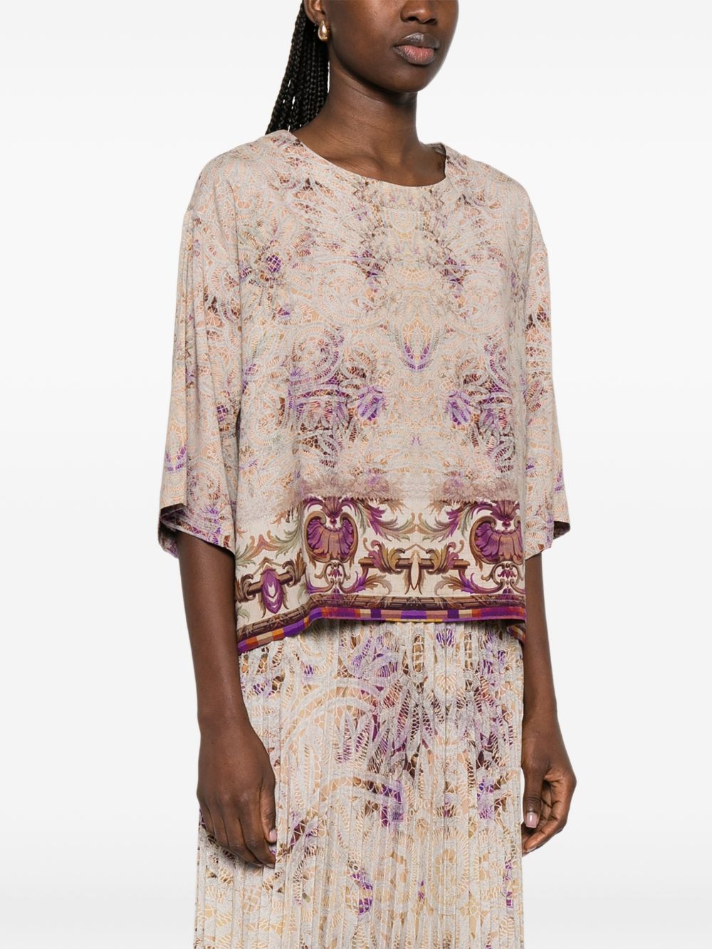 Pierre Louis Mascia Printed Silk Paisley Blouse Pink