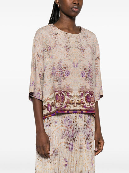 Pierre Louis Mascia Printed Silk Paisley Blouse Pink