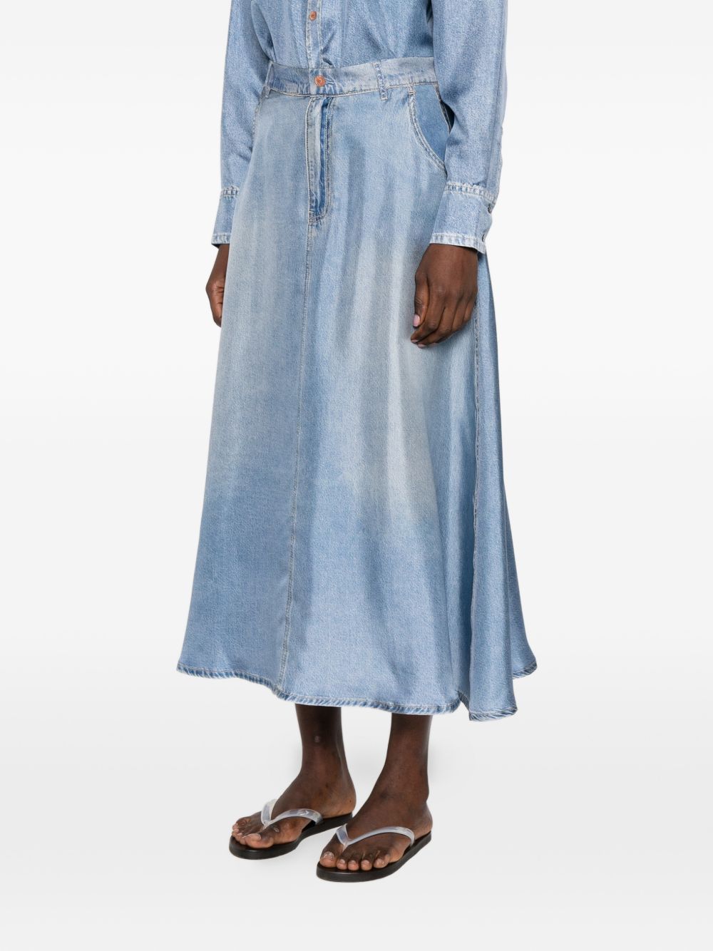 Pierre Louis Mascia Silk Seam-Detail Skirt Clear Blue