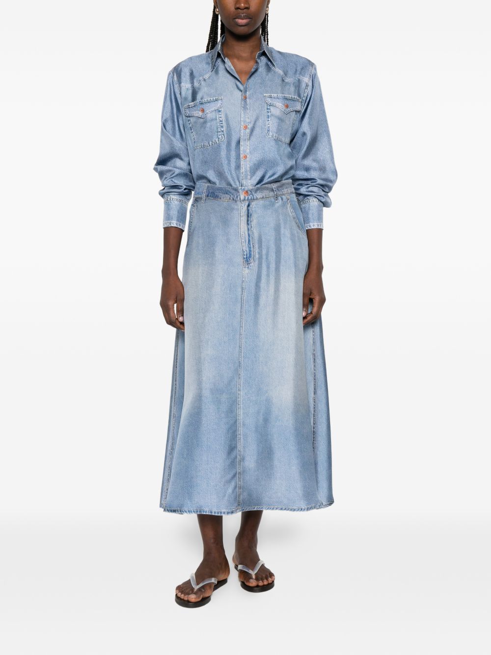 Pierre Louis Mascia Silk Seam-Detail Skirt Clear Blue