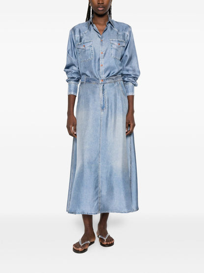 Pierre Louis Mascia Silk Seam-Detail Skirt Clear Blue