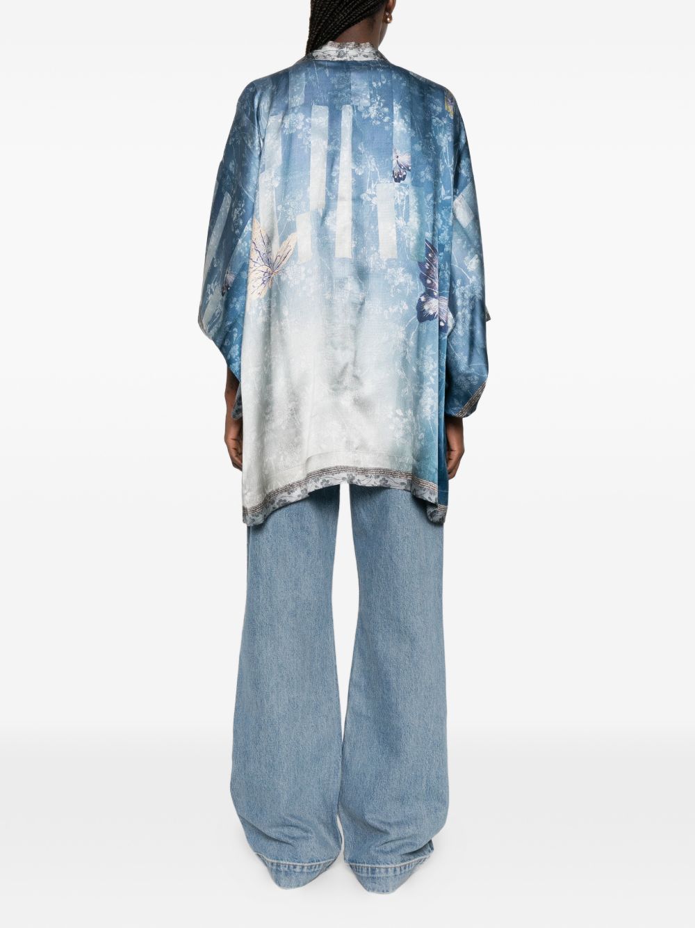 Pierre Louis Mascia Floral Silk Kimono Dress Clear Blue