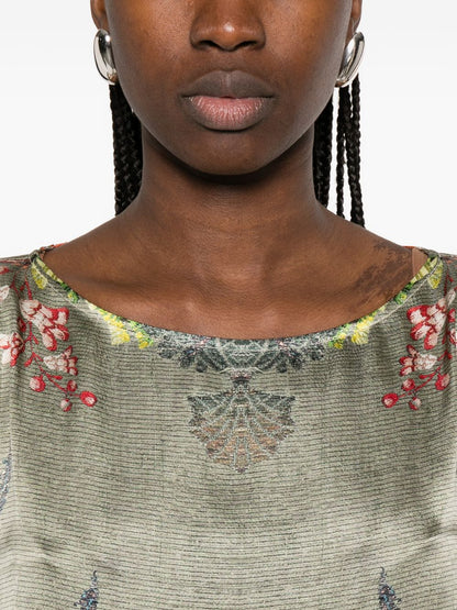 Pierre Louis Mascia Floral Silk Dress Khaki