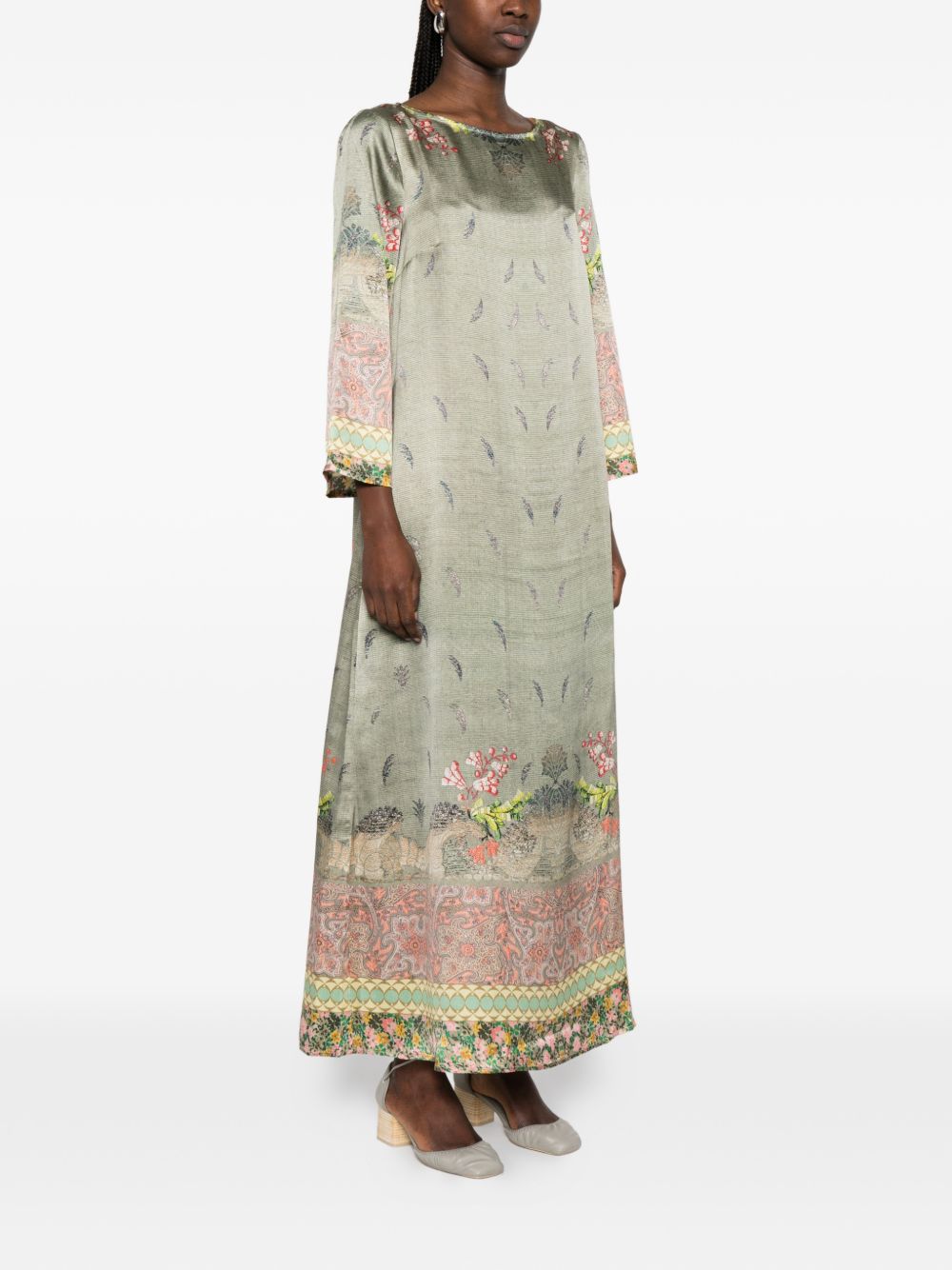 Pierre Louis Mascia Floral Silk Dress Khaki