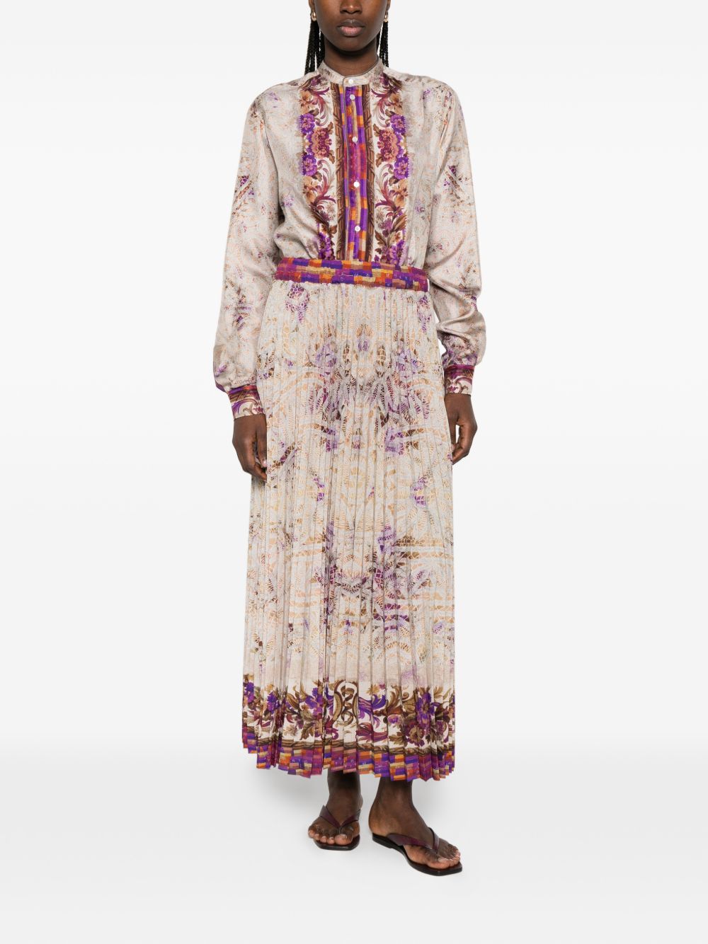 Pierre Louis Mascia Floral Silk Mandarin Shirt Pink