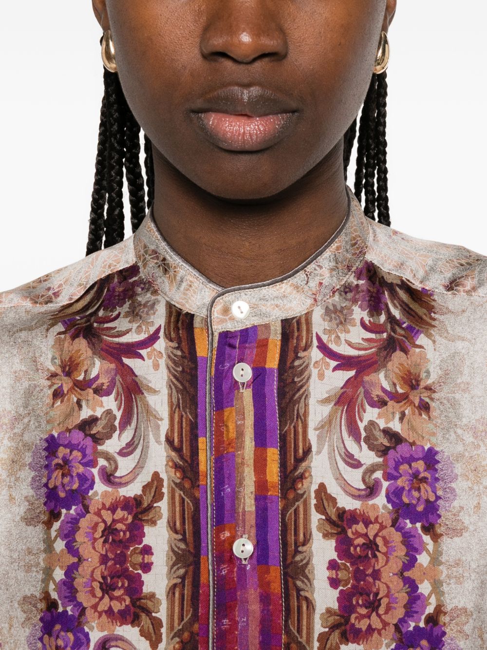 Pierre Louis Mascia Floral Silk Mandarin Shirt Pink