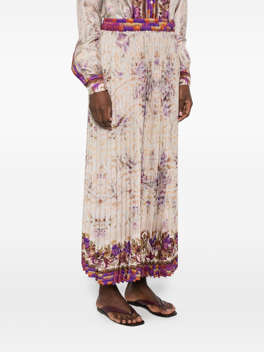 Pierre Louis Mascia Floral Pleated Silk Skirt Pink