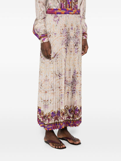 Pierre Louis Mascia Floral Pleated Silk Skirt Pink