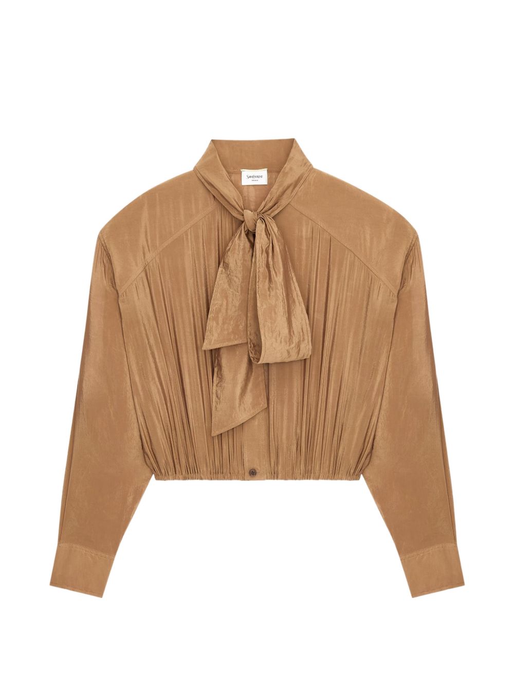 Saint Laurent Cropped Tie-Front Blouse Brown