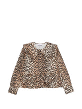 Ganni Leopard Print Ruffled Shirt Brown