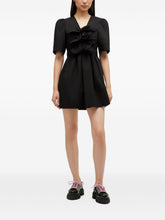Ganni V-Neck Bow Mini Dress Black