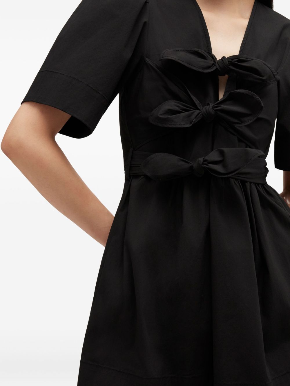 Ganni V-Neck Bow Mini Dress Black