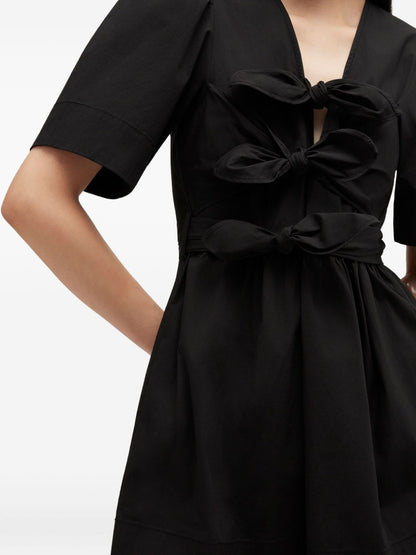 Ganni V-Neck Bow Mini Dress Black
