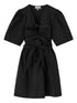 Ganni V-Neck Bow Mini Dress Black
