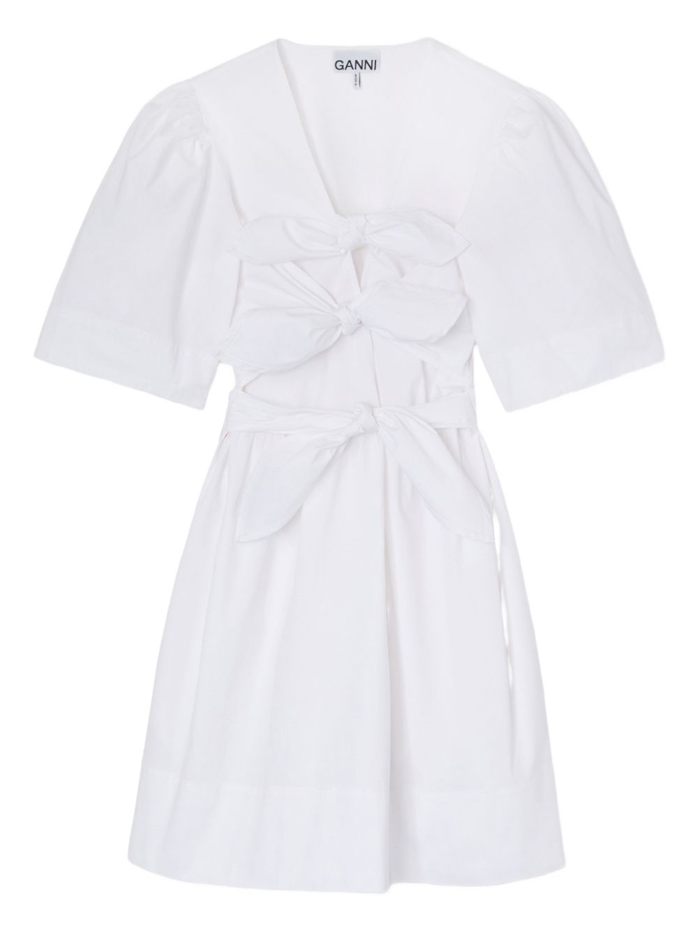 Ganni Knot Detail Cotton Mini Dress White