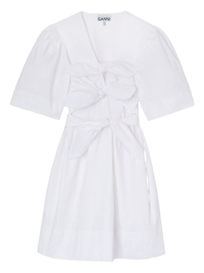 Ganni Knot Detail Cotton Mini Dress White