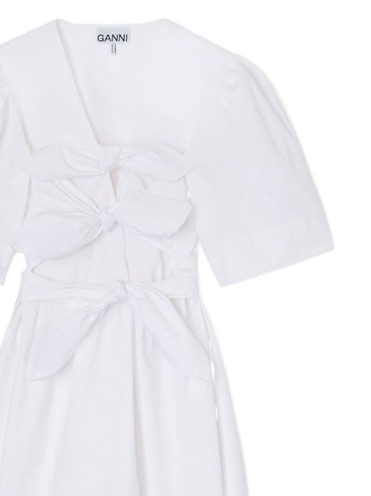 Ganni Knot Detail Cotton Mini Dress White