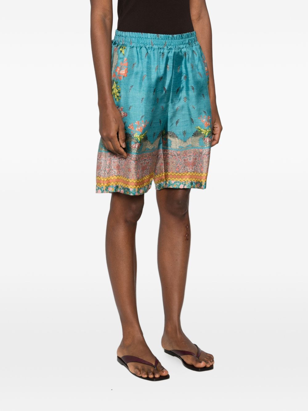 Pierre Louis Mascia Floral Silk Shorts Clear Blue