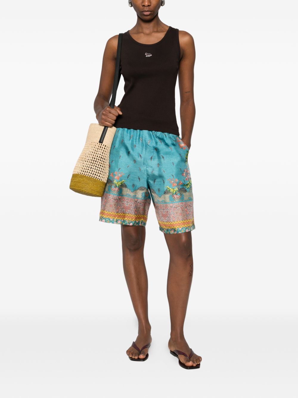 Pierre Louis Mascia Floral Silk Shorts Clear Blue