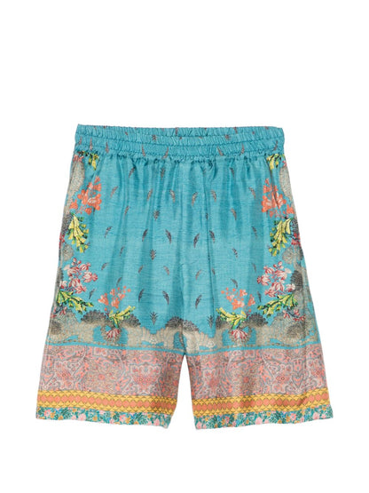 Pierre Louis Mascia Floral Silk Shorts Clear Blue