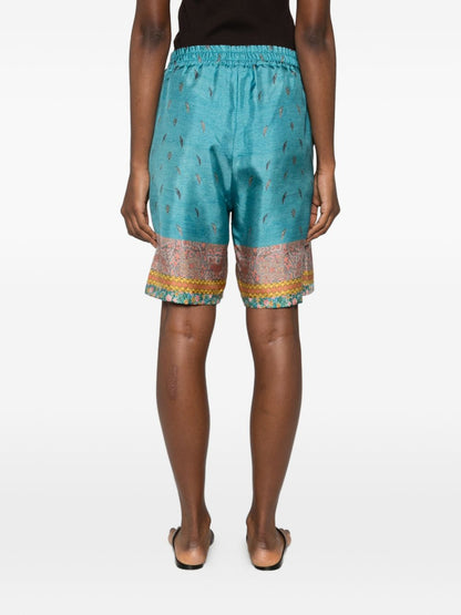 Pierre Louis Mascia Floral Silk Shorts Clear Blue