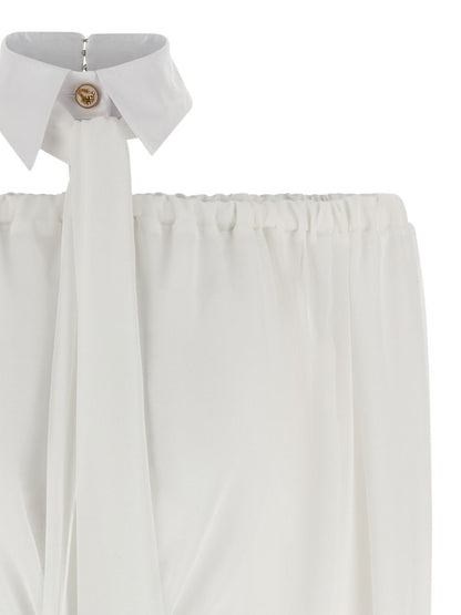 Elisabetta Franchi Off-Shoulder Silk-Blend Blouse Ivory ivory