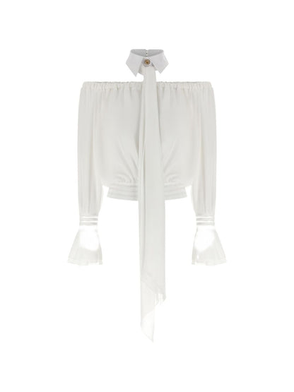 Elisabetta Franchi Off-Shoulder Silk-Blend Blouse Ivory ivory