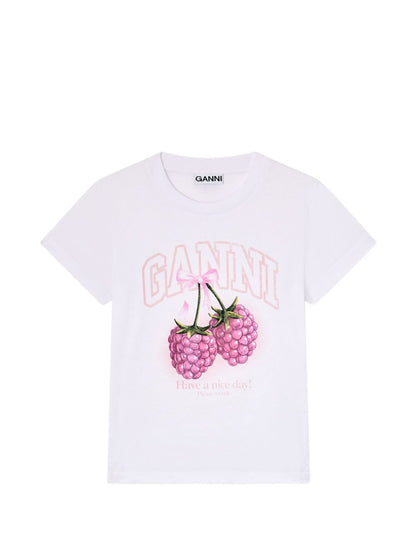 Ganni Graphic Cotton Round T-Shirt White