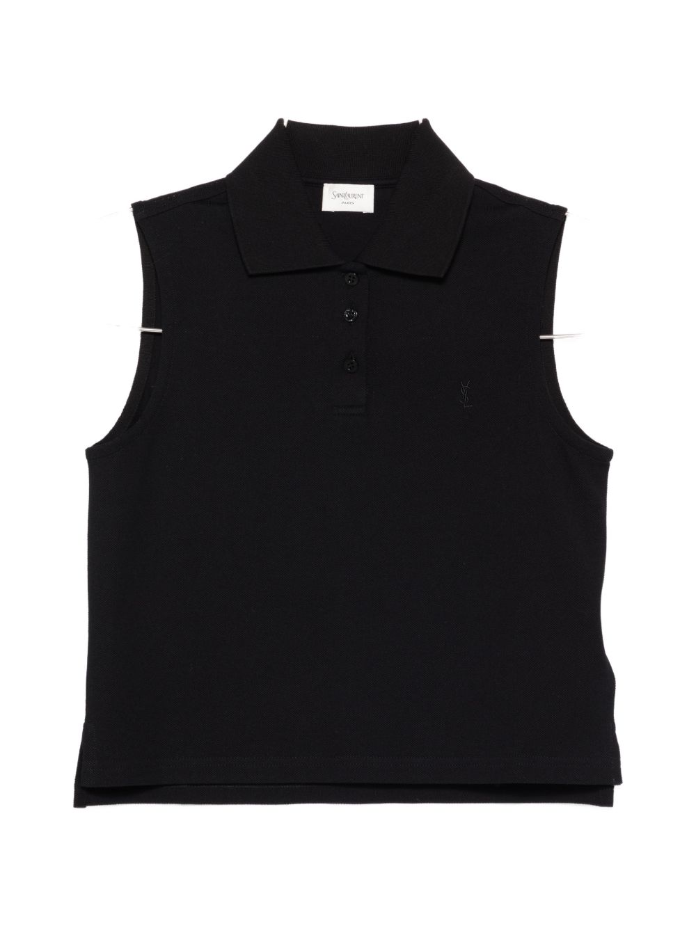 Saint Laurent Sleeveless Cotton Polo Shirt Black Black