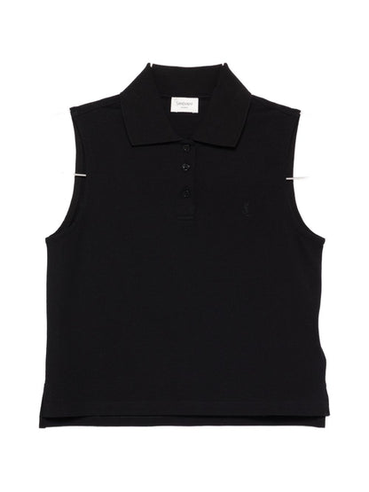 Saint Laurent Sleeveless Cotton Polo Shirt Black Black