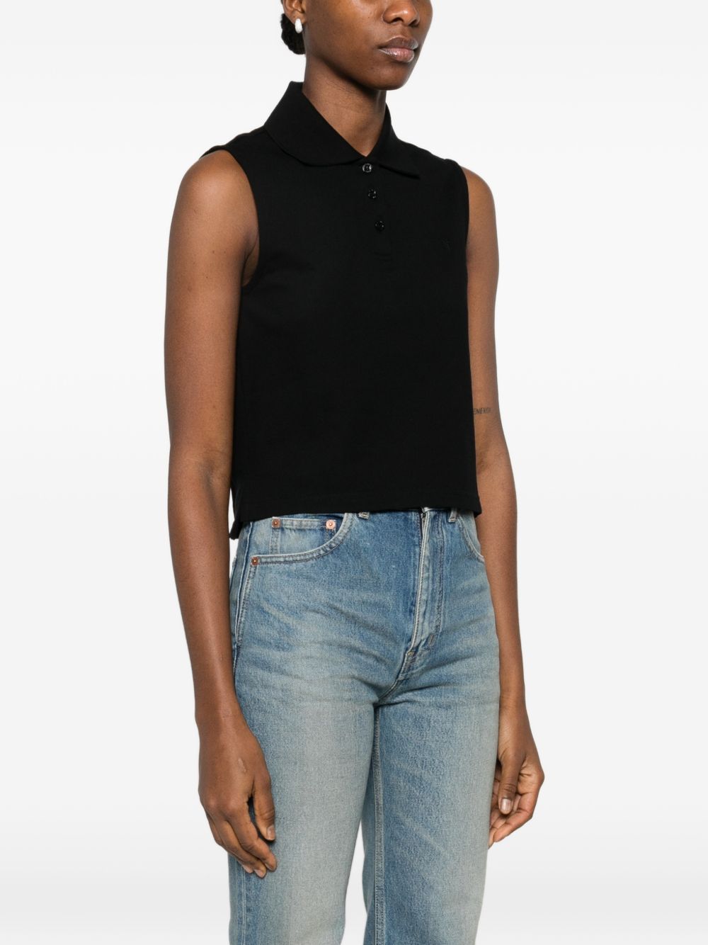 Saint Laurent Sleeveless Cotton Polo Shirt Black Black