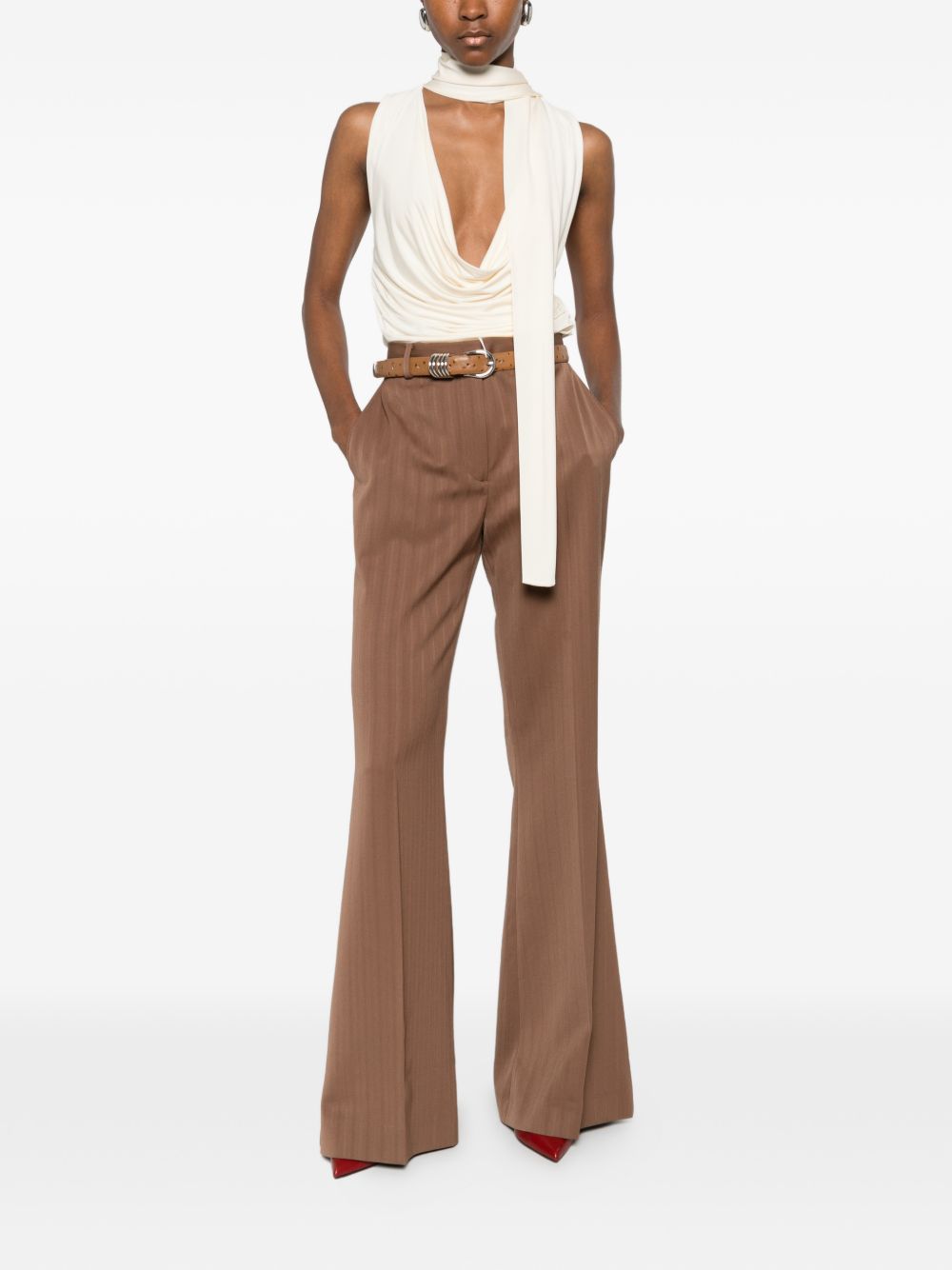 Stella McCartney Flared Wool Trousers Leather Brown leather brown