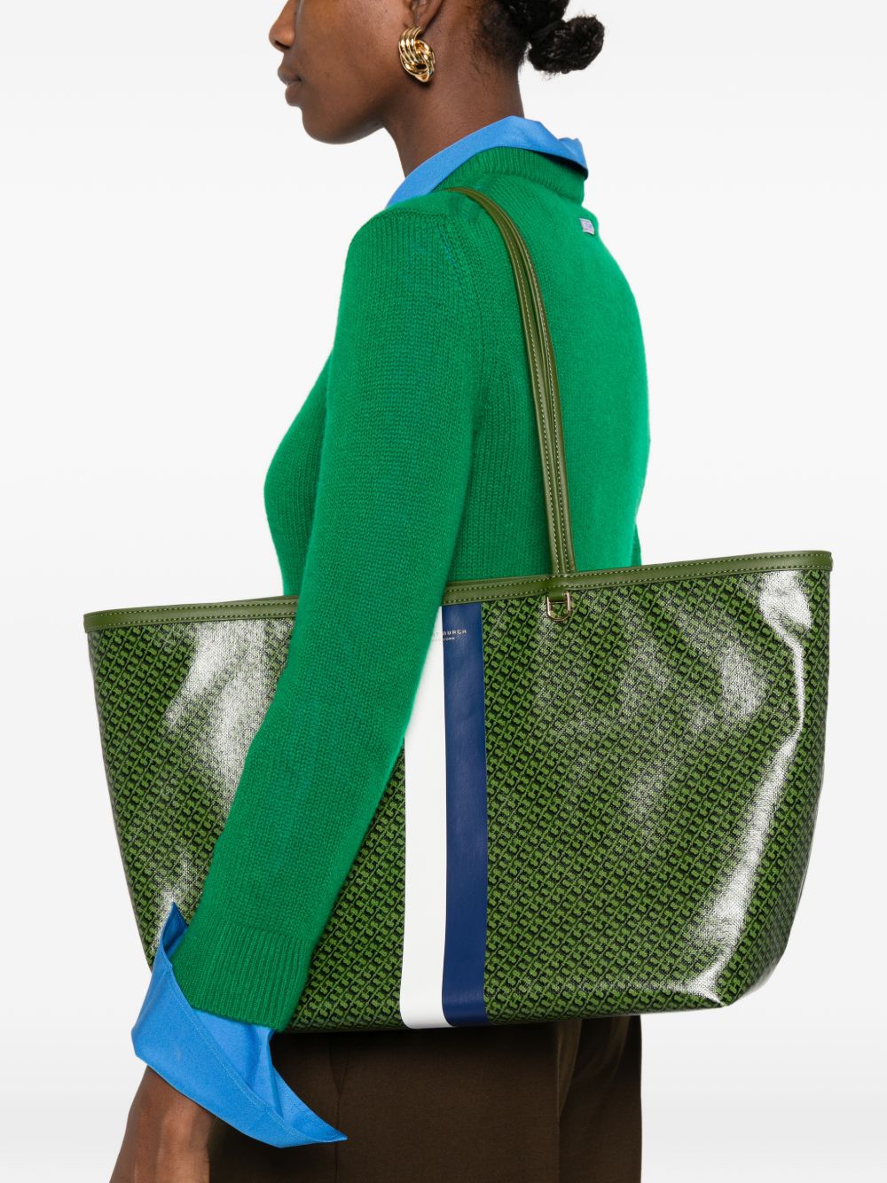 Tory Burch Racer Stripe Tote Bag Green