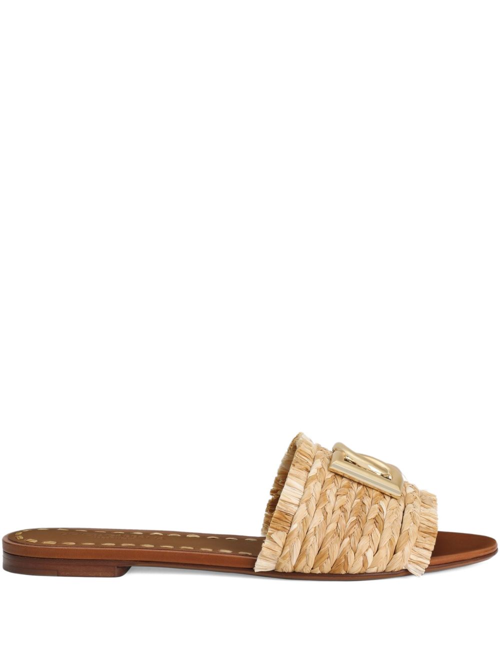 Dolce & Gabbana Raffia Flat Sandals Beige
