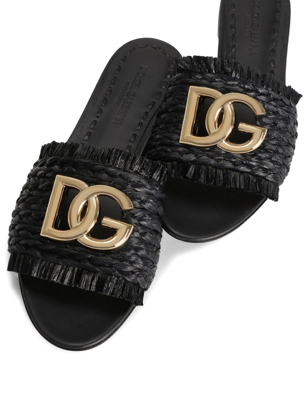 Dolce &amp; Gabbana Raffia Logo Flat Sandals Black
