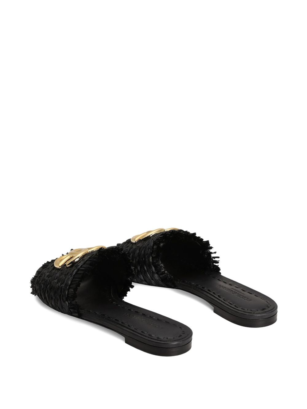Dolce &amp; Gabbana Raffia Logo Flat Sandals Black