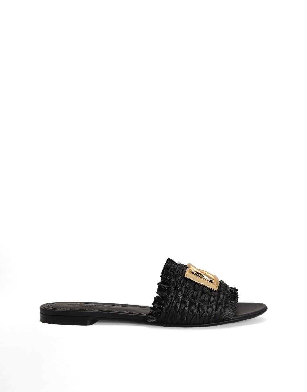 Dolce &amp; Gabbana Raffia Logo Flat Sandals Black