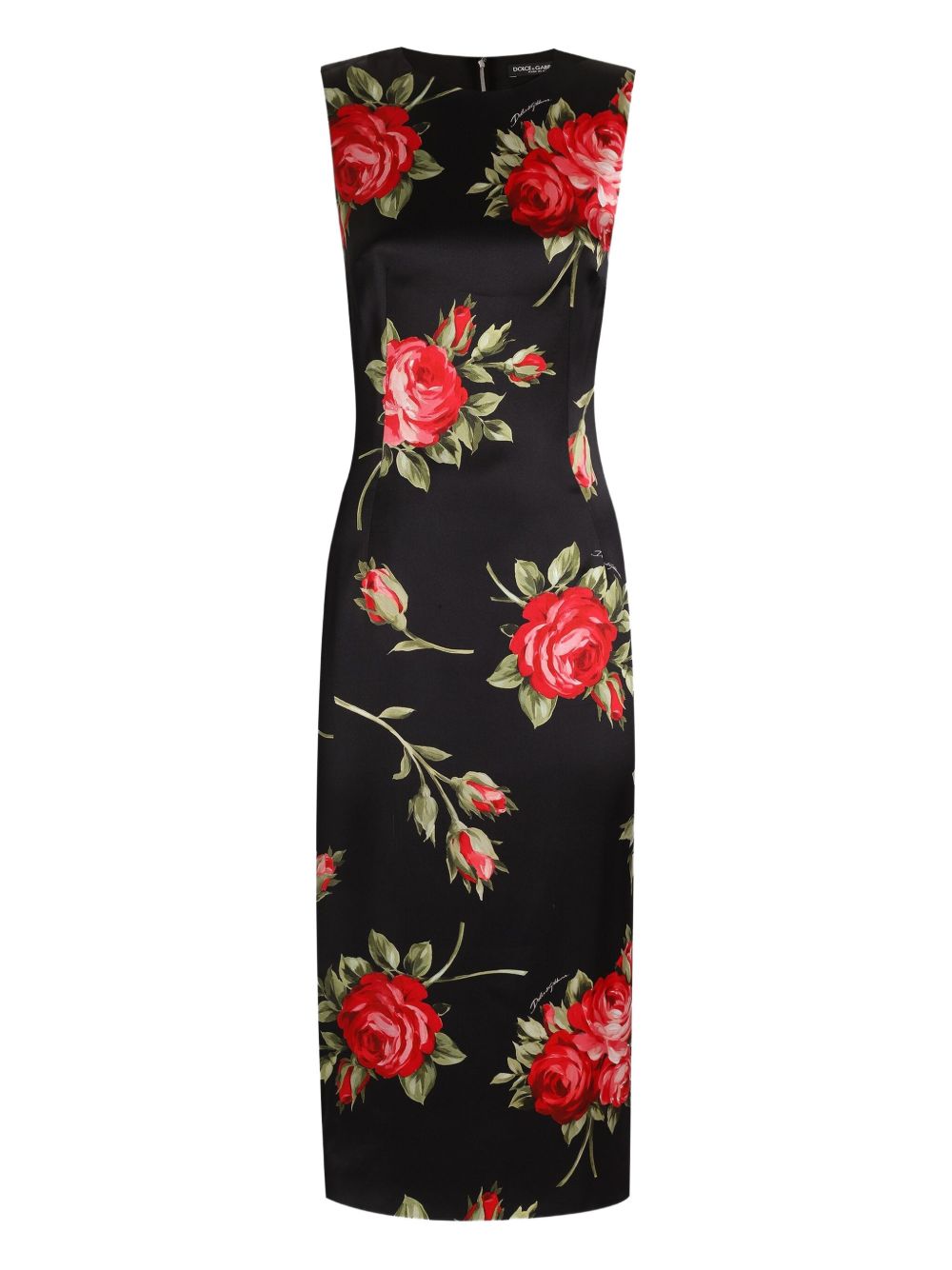 Dolce & Gabbana Roses Print Midi Dress Black