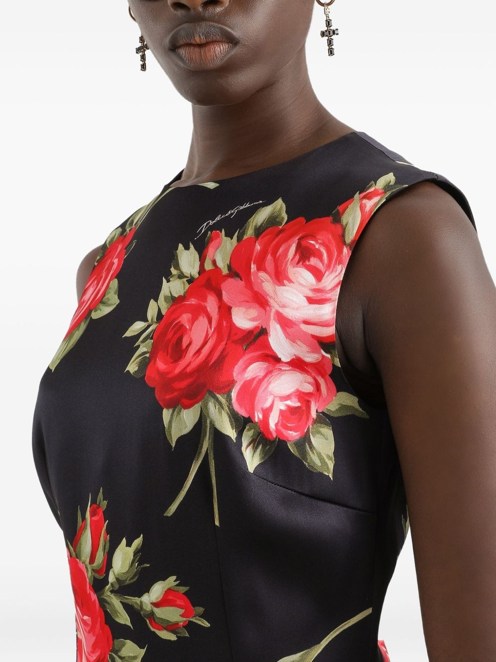 Dolce &amp; Gabbana Roses Print Midi Dress Black