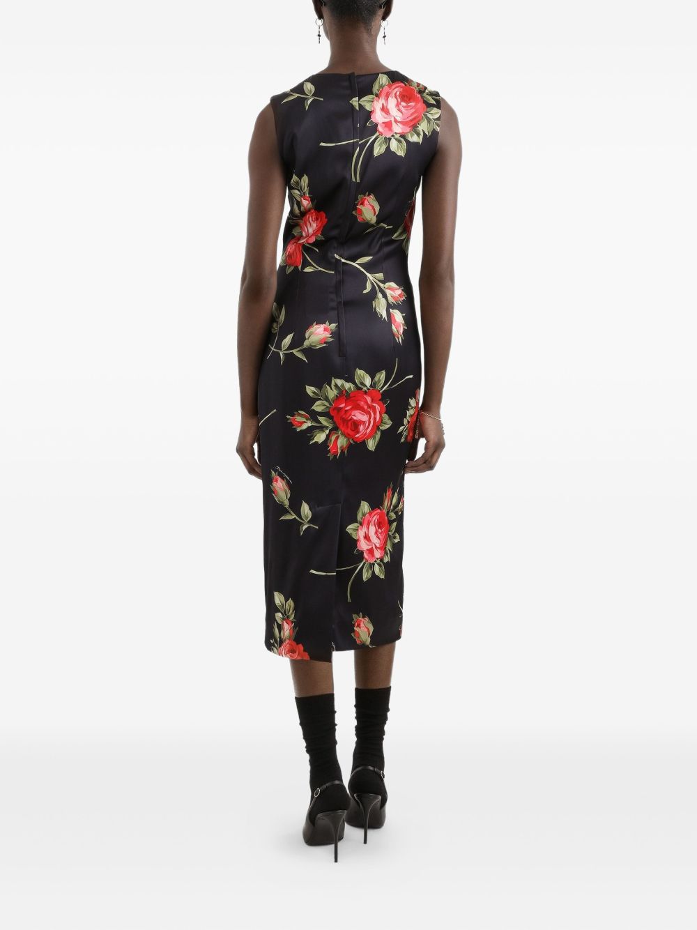 Dolce &amp; Gabbana Roses Print Midi Dress Black