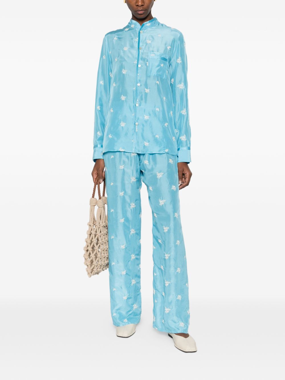 Forte Forte Embroidered silk trousers LIGHT BLUE